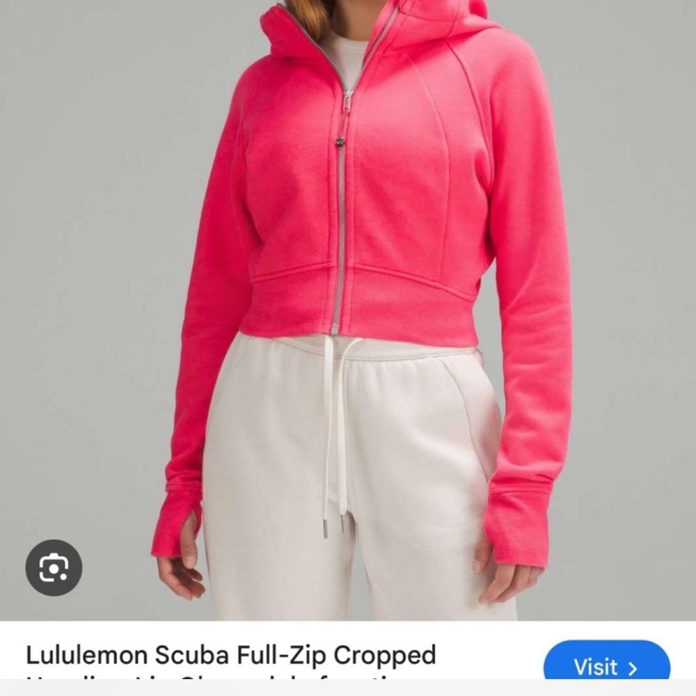 Lululemon Athletica Women's Bright Pink Full-Zip Hoodie cropped scuba zip up